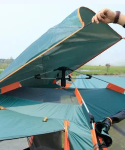 Altair otomatik kamp çadırının tepe kısmındaki otomatik kurulum mekanizması ve tente bağlantı detayı yakından görünüm.